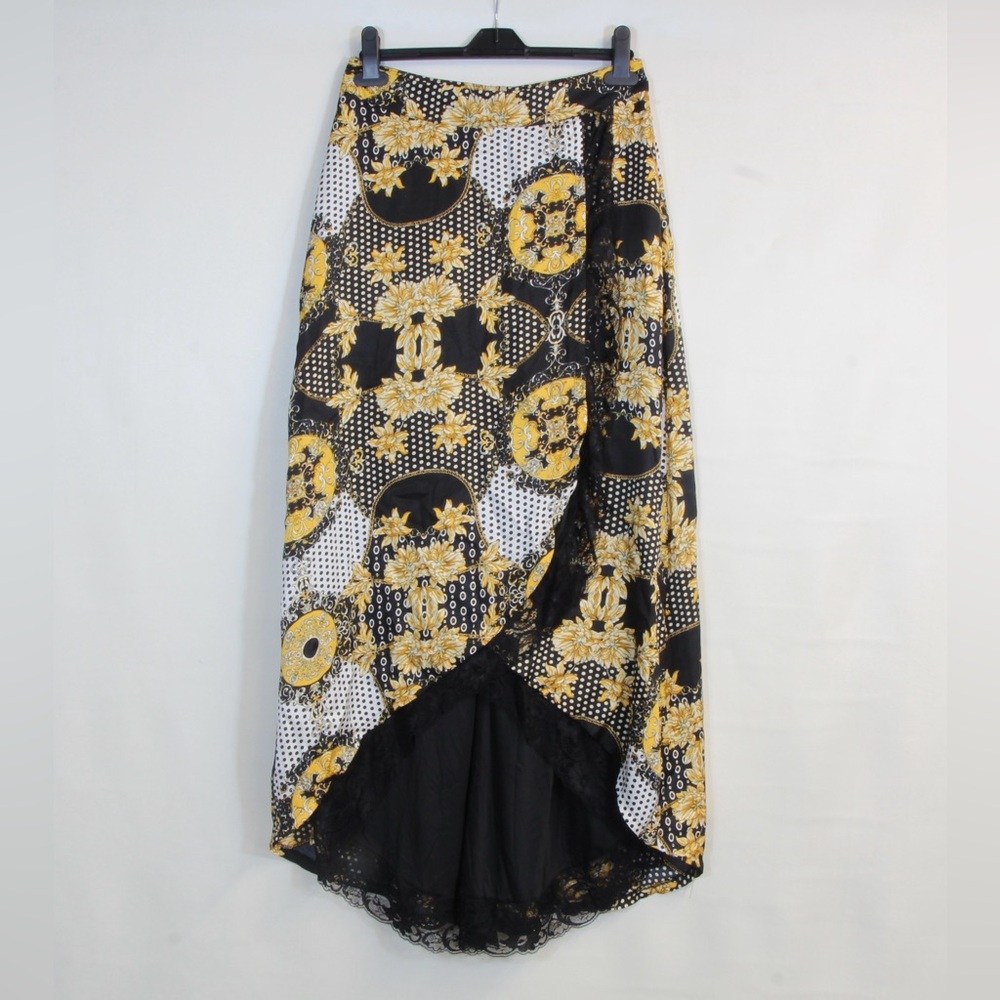 Thalia Sodi Women's Black Yellow Polka Dot Floral Medallion High-Low Maxi Skirt